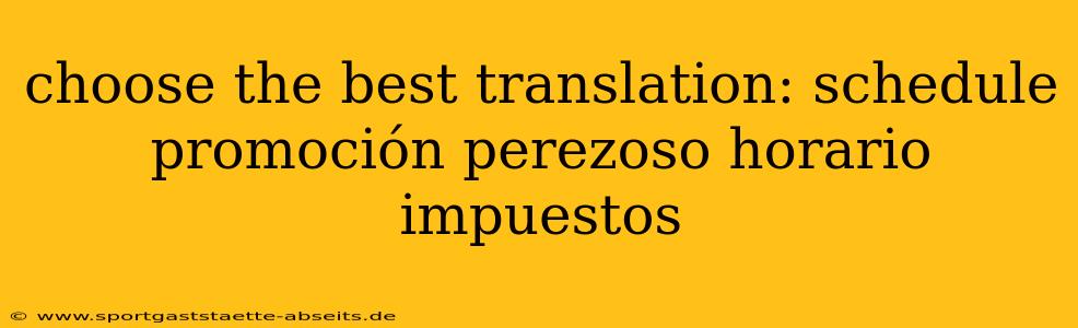 choose the best translation: schedule promoción perezoso horario impuestos